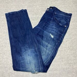 Hudson Jeans Mens Tag 34 Actual 33x34 Blue Blake Slim Straight Distressed Modern